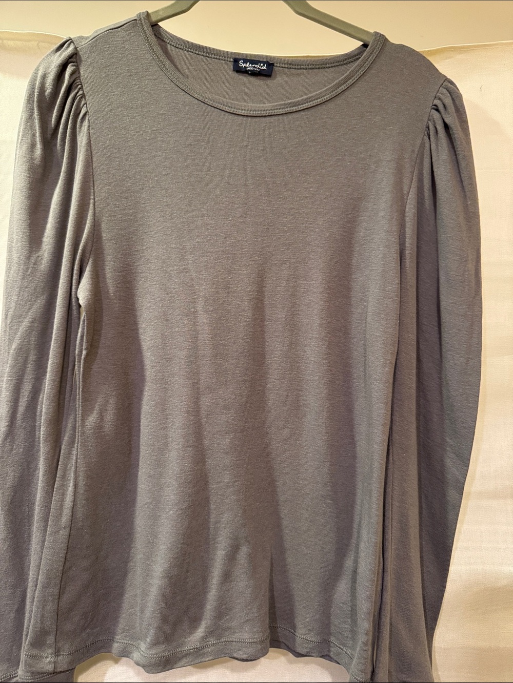 Splendid Gray Long-Sleeve Puff Shoulder Top